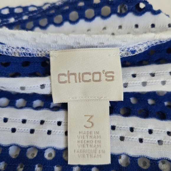 Chico's striped Tess long sleeve open front cardigan blue white mesh breezy 3 XL - Picture 7 of 10
